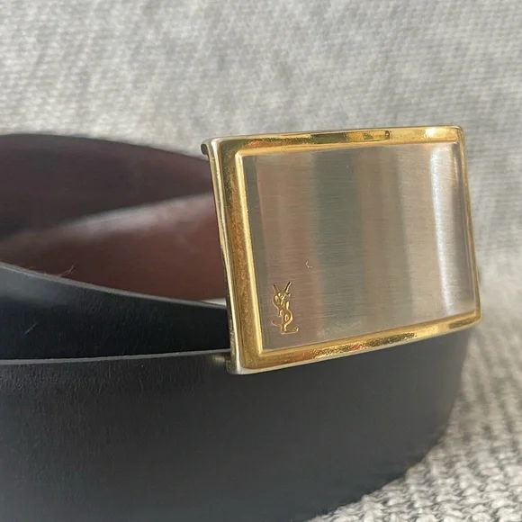 Yves Saint Laurent Black and Gold Leather Belt - Picture 16 of 16